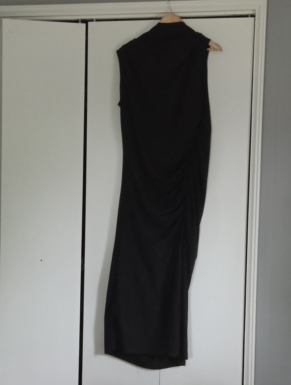 Anthropologie Black Sleeveless Maxi Dress with Side Drape - Picture 3 of 8